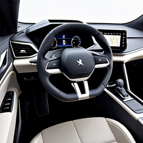 Home 6 A sophisticated Peugeot 3008, showcasing its distinct French flair. Emphasize its elegant, futuristic exterior with signature LED 'claw' daytime running lights and sleek lines. The interior should highlight the unique i-Cockpit concept: a small, sporty steering wheel and a high-set digital instrument display, surrounded by premium materials and subtle ambient lighting, conveying a sense of comfort and advanced design.